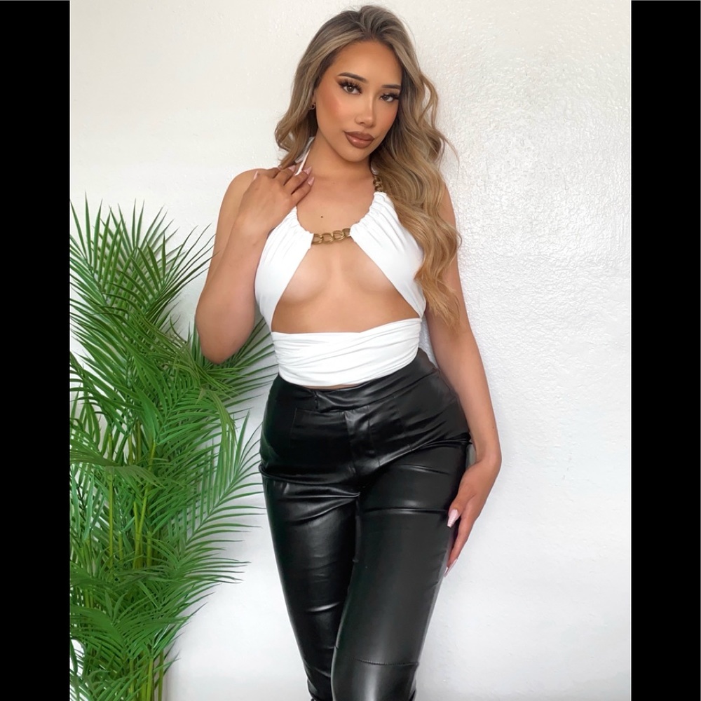 White Chain Halter Wrap Crop Top